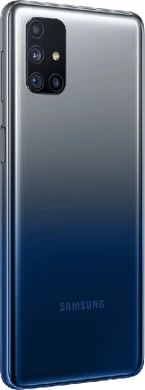 Samsung Galaxy M31s blauw achterkant rechterzijkant