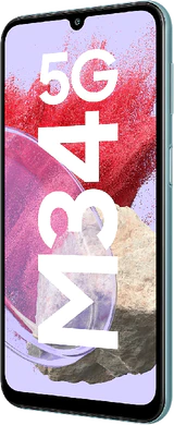 Samsung Galaxy M34 5G blauw voorkant rechterzijkant
