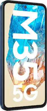 Samsung Galaxy M35 5G dark blauw voorkant linkerzijkant