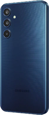 Samsung Galaxy M35 5G dark blauw achterkant linkerzijkant