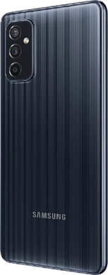 Samsung Galaxy M52 5G zwart achterkant linkerzijkant