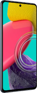 Samsung Galaxy M53 5G blauw voorkant linkerzijkant