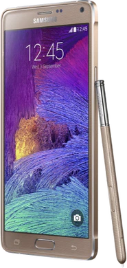 Samsung Galaxy Note 4 goud schuin rechterzijkant