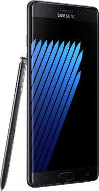 Samsung Galaxy Note 7 sort front venstre side med kuglepen