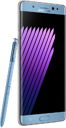 Samsung Galaxy Note 7 blauw voorkant linkerzijkant met pen