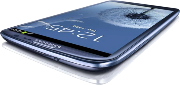 Samsung Galaxy S III blauw liggend schuin