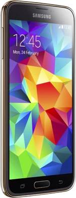 Samsung Galaxy S5 koper goud voorkant linkerzijkant