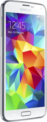 Samsung Galaxy S5 shimmery wit voorkant linkerzijkant