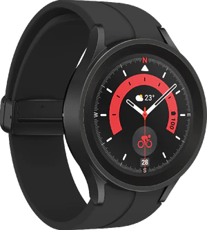 Samsung Galaxy Watch 5 Pro zwart titanium voorkant linkerzijkant