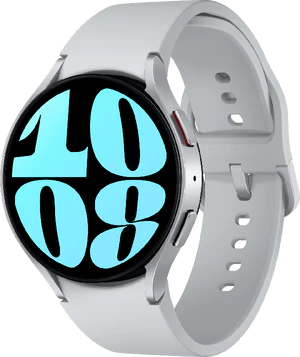 Samsung Galaxy Watch 6 44mm silver front höger sida stängd