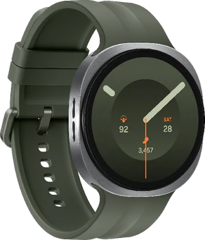 Samsung Galaxy Watch 9 44mm zilver groen band voorkant linkerzijkant