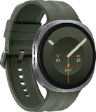 Samsung Galaxy Watch 9 44mm zilver groen band voorkant linkerzijkant