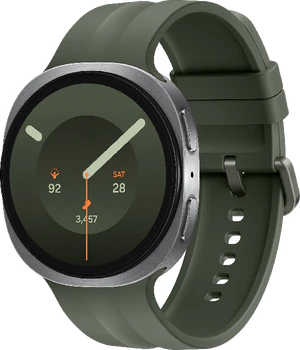 Samsung Galaxy Watch 9 44mm zilver groen band voorkant rechterzijkant