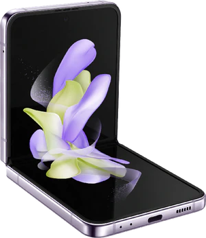 Samsung Galaxy Z Flip 4 paars voorkant linkerzijkant half geopend