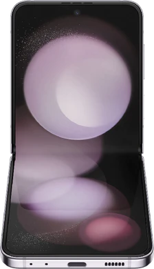Samsung Galaxy Z Flip 5 viola copertina frontale in basso half aperto