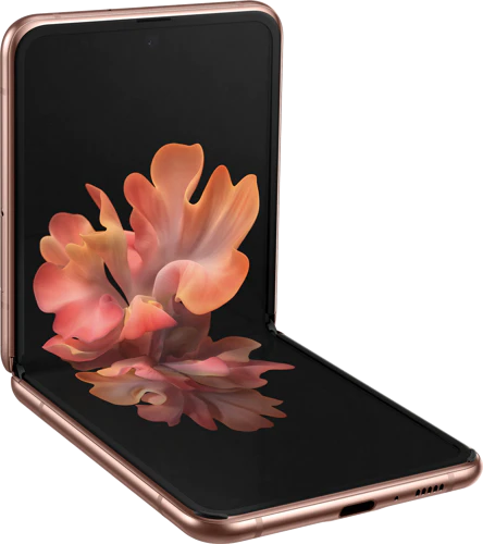 Samsung Galaxy Z Flip 5G bronze in side opened tilted ed