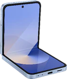 Samsung Galaxy Z Flip 6 blue front left side bottom tilted ed half opened