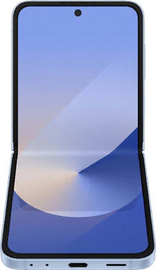 Samsung Galaxy Z Flip 6 blue in side bottom tilted ed half opened