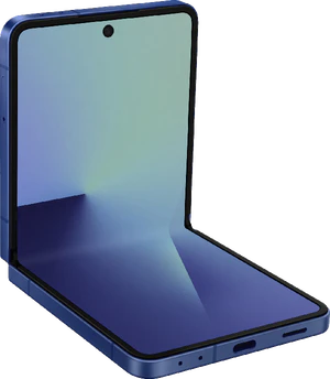 Samsung Galaxy Z Flip 7 blue in side half opened left side bottom