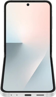 Samsung Galaxy Z Flip 7 FE wit binnenkant voorkant onderkant half geopend