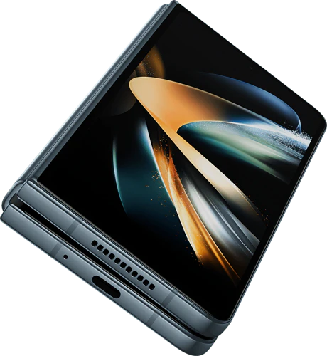 Samsung Galaxy Z Fold 4 grijs groen onderkant schuin
