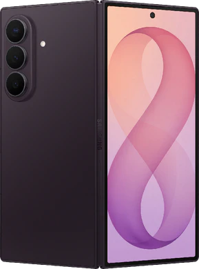 Samsung Galaxy Z Fold 8 Ultra paars violet shadow buitenkant half geopend