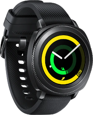 Samsung Gear Sport zwart voorkant linkerzijkant