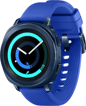 Samsung Gear Sport blauw voorkant rechterzijkant
