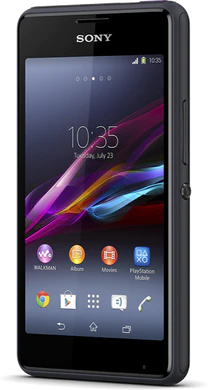 Sony Xperia E1 zwart voorkant schuin