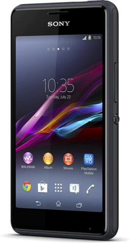 Sony Xperia E1 zwart voorkant schuin