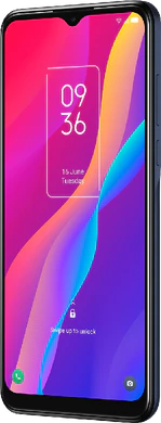 TCL 30E blauw voorkant rechterzijkant