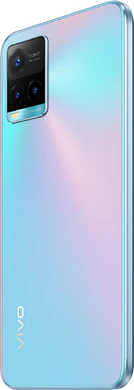 Vivo Y33s blauw achterkant linkerzijkant