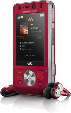 W910 voorkant schuin i Hearty rood with headsets