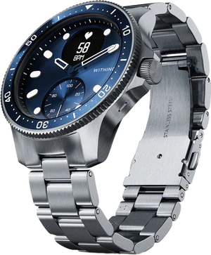 Withings ScanWatch Nova blauw voorkant rechterzijkant onderkant