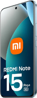 Xiaomi redemi note 15 pro plus 5g blauw voorkant rechterzijkant