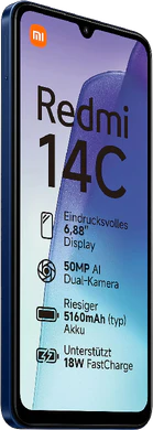 Xiaomi Redmi 14C blau Vorderseite linke Seite