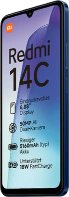 Xiaomi Redmi 14C blau Vorderseite rechte Seite