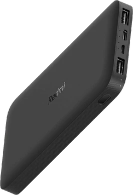 Xiaomi Redmi power bank 10000mah negro tapa delantera top lado derecho aslant