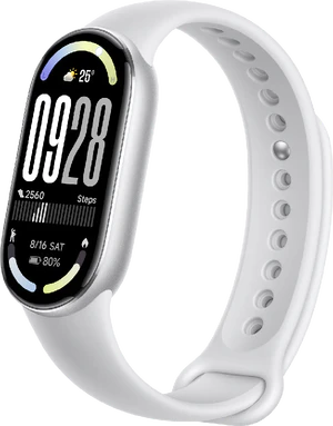 Xiaomi Smart Band 10 zilver voorkant rechterzijkant schuin