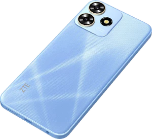 ZTE Blade A73 blå tillbaka vänster sida botten snett